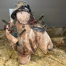Primitive Moses Allen Winter Snowman Handmade Doll Christmas.