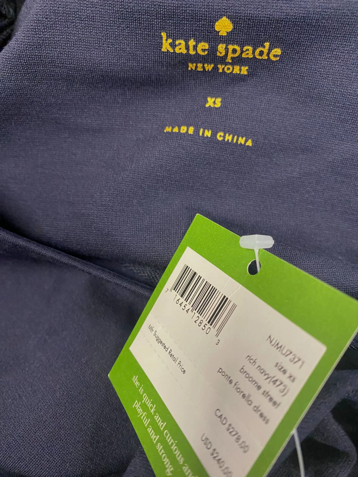 Abito da donna blu Kate Spade collo in barca blu $393 taglia XS