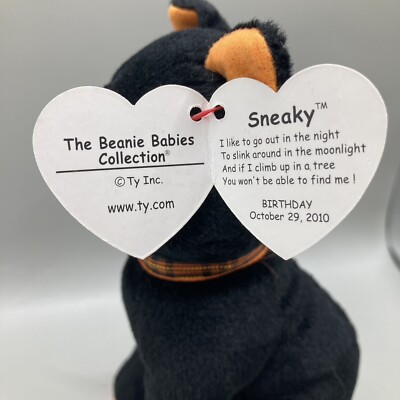 Collectible Ty Beanie Baby - SNEAKY Black & Orange Cat Plush (6