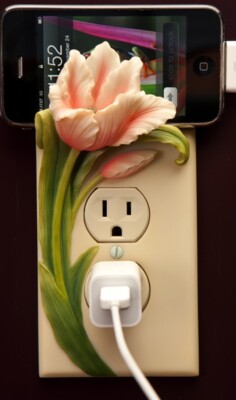 Tulip Outlet Cover/Phone Holder  by Ibis and Orchid Design New