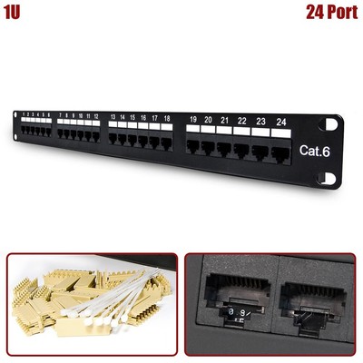 24 Port Cat6 Patch Panel 110 RJ45 Network LAN 1U 19'' Rack Mount Server Cabinet