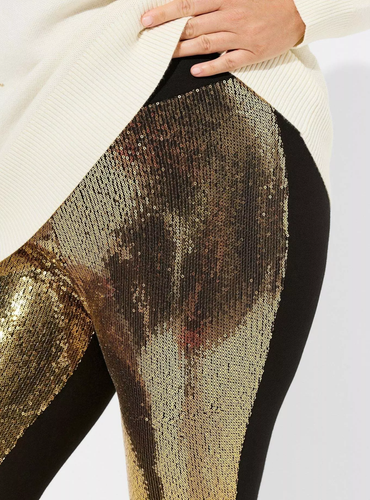 Torrid Full Length Signature Waist Sequin Leggings Black/Gold Size 6 6X 30 NWT - Picture 3 of 3