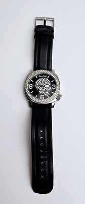 marc ecko クロノグラフ腕時計 ブラック Marc Ecko Watch Black Genuin Leather And Crystals Skull new