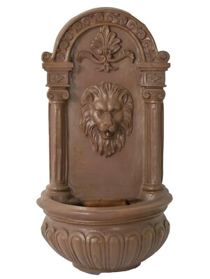 30'' Lion Terra Cotta Outdoor Garden Patio Self Recycling Hanging Wall Fountain