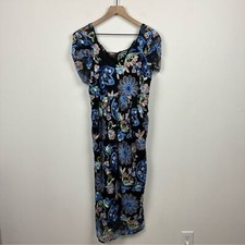 Anthropologie eri + ali Blue & Black Embroidered Lace Dress, S