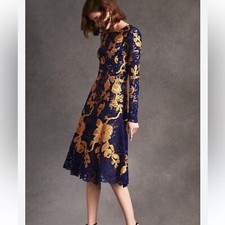 NWOT Oscar de la Renta Blue and Gold Lace Dress size4