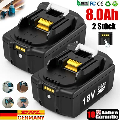 MARKENLOS 2X 8,0Ah für Makita Akku 18V BL1860B BL1850B BL1830 BL1860 BL1890 Ersatzakku LED
