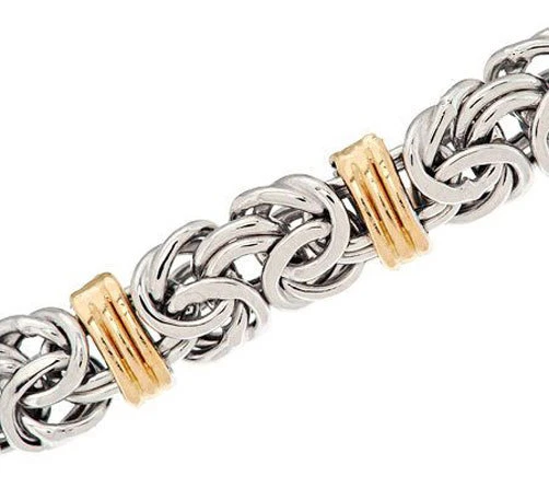 6.75" Domed Status Byzantine Bracelet Real 14K Yellow White Gold QVC J287941 - Image 3 of 4