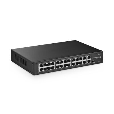 YuLinca 24 Port PoE Switch with 2 Gigabit Uplink, 100Mbps PoE+ Ports, 1000Mbp...