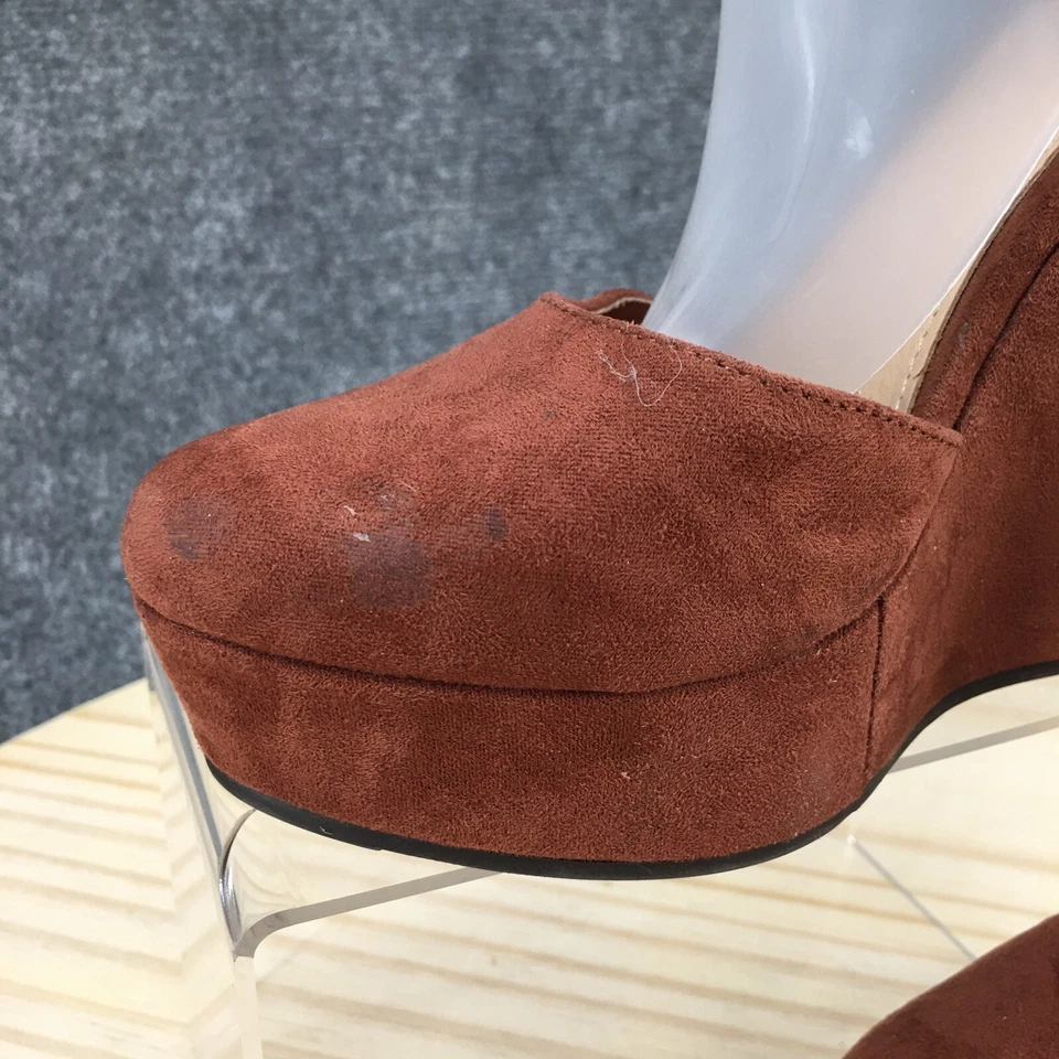 Forever 21 Wedge Platform Pumps Womens 7 Brown Ankle Buckle Strap Suede Casual - Image 3 of 4