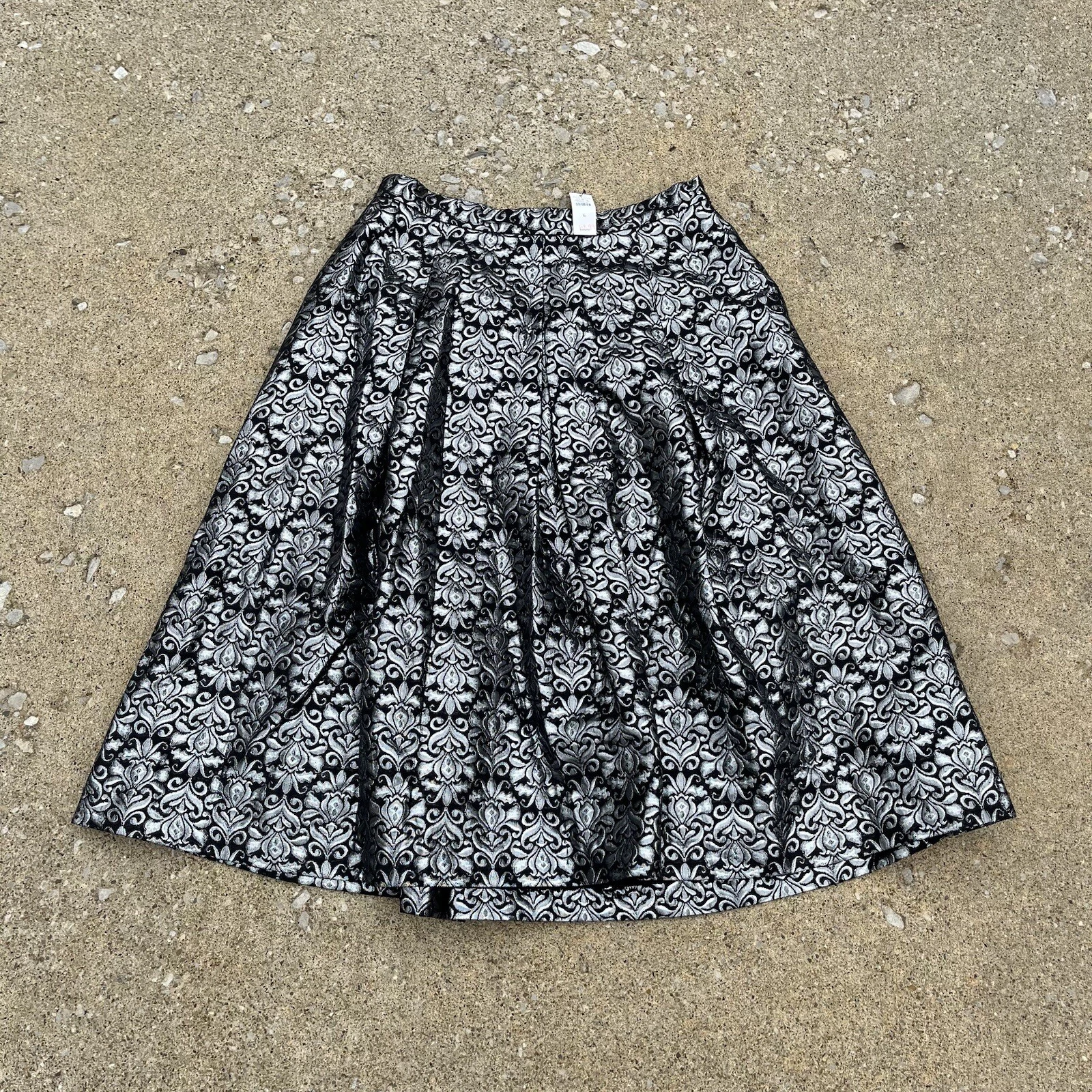 NEW Talbots Skirt Metallic Silver Jacquard Festive Brocade Pattern Sz 6 Holiday