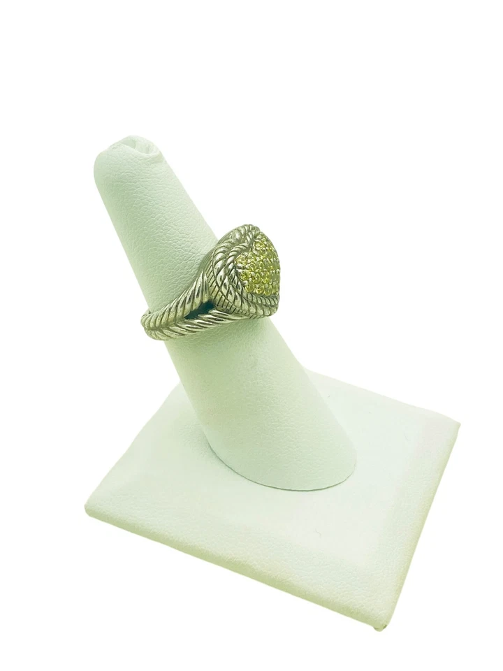 Anillo corazón Judith Ripka plata esterlina verde pavé circonita cúbica talla 6,25 Foto 3 de 4