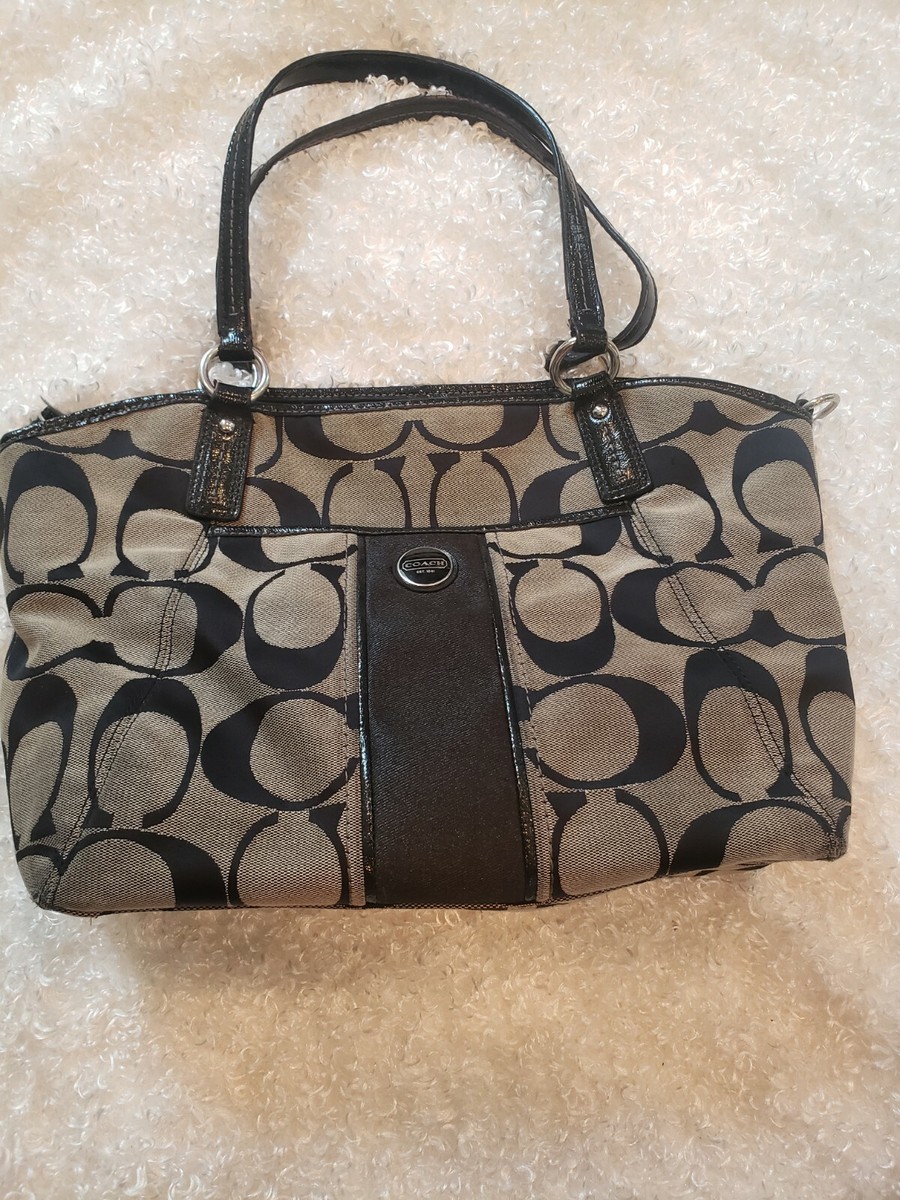Coach Signature F21899 Stripe Logo Shoulder Handbag Purse Black | eBay