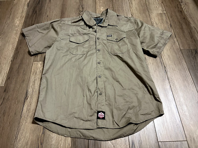 Dixxon Workforce Form and Function Short Sleeve Button Up Shirt Tan Beige XL