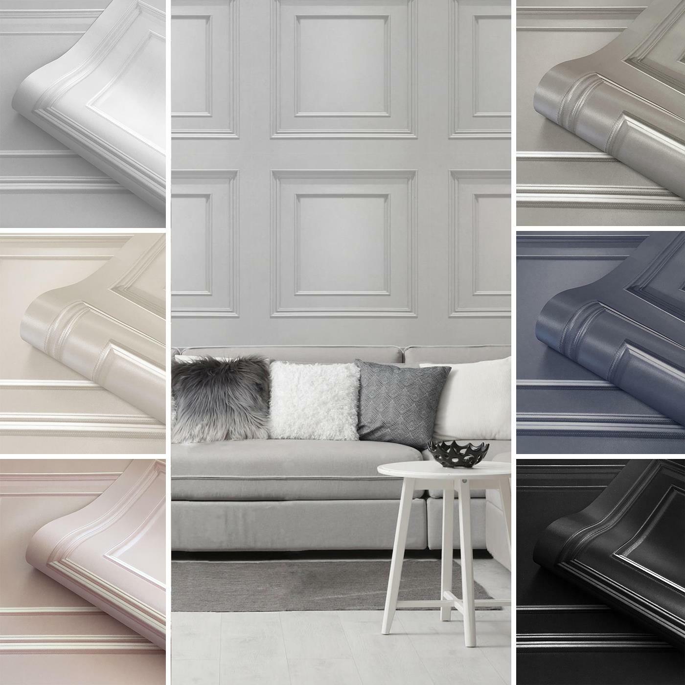 Amara Wood Panel Effect Wallpaper Belgravia Textured Vinyl Navy Silver