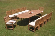 13-Pc Outdoor Teak Dining Set: 117" Oval Extension Table, 12 Chairs Devon