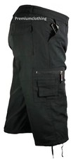 New Mens 3/4 Long Length Shorts Elasticated Waist Cargo Combat Three Quarter 01m
