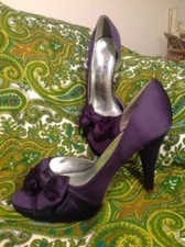 EUC MICHAELANGELO MARIBELLE WOMEN'S DARK PURPLE SATIN SHOES PUMPS BRIDESMAIDS 7M