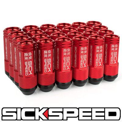 SICKSPEED 24 PC RED ALUMINUM EXTENDED 50MM 2 PC LUG NUTS WHEELS 14X1.5 