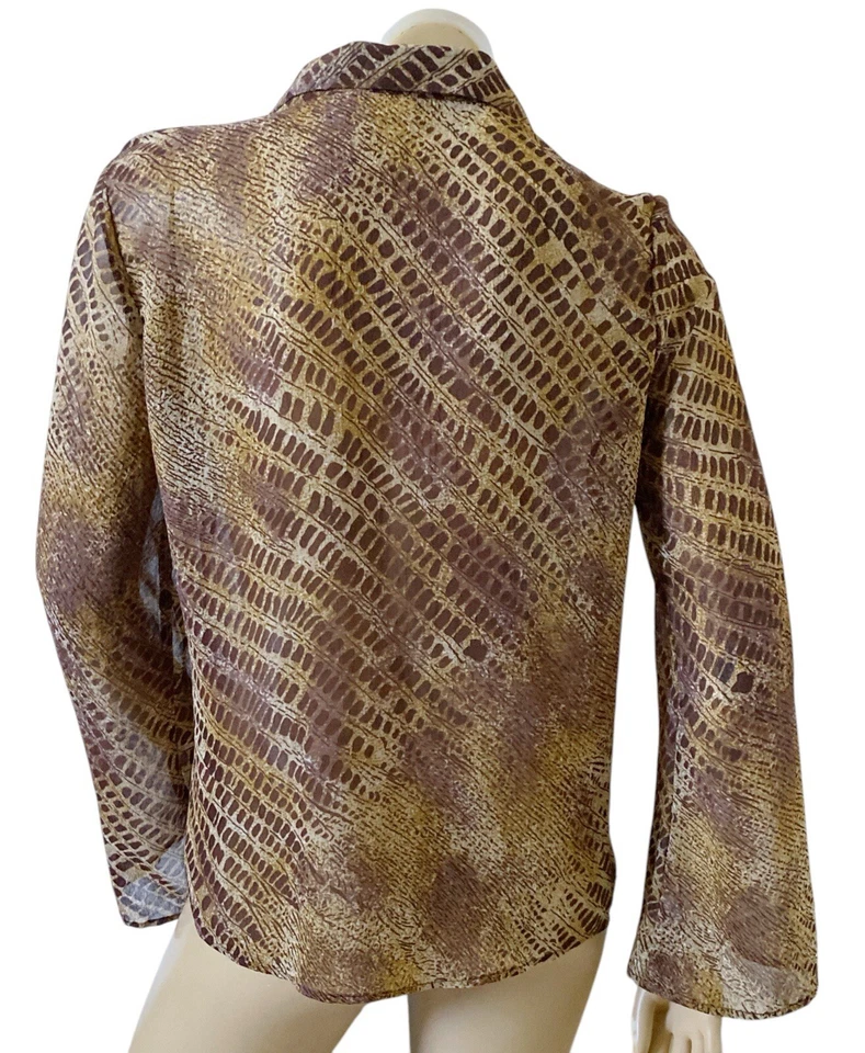 Camisa NEWPORT NEWS Mujer Talla 10 Estampado Animal Transparente Manga Larga Botón Delantero Foto 4 de 4