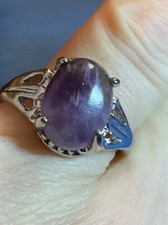 Natural AMETHYST Ring/Gemstone of Tranquility, Size 11, Plated in White Gold