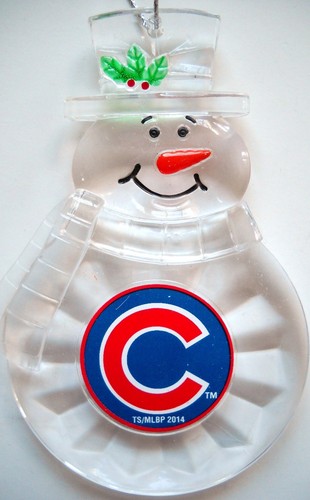 CHICAGO CUBS CLEAR SNOWMAN CUT CRYSTAL ACRYLIC CHRISTMAS ORNAMENT W/ TEAM LOGO C - Picture 2 of 2