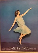 1958 womens Vanity Fair tableau in blue gown lingerie vintage fashion ad