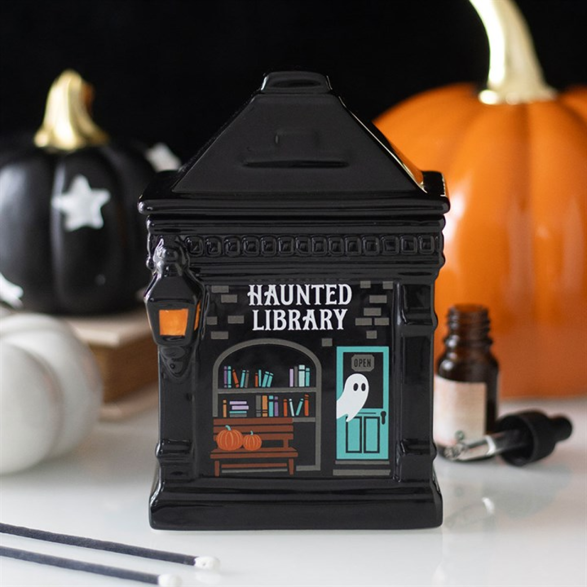 Haunted Library Ceramic Oil Burner. Halloween Haunted House Decor