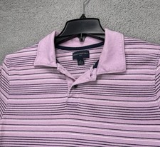 Banana Republic Polo Shirt Mens Medium Purple Blue Striped Short Sleeve Stretch