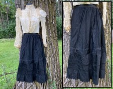 Victorian Skirt Slip Petticoat Black Cotton Eyelet Trim AS M