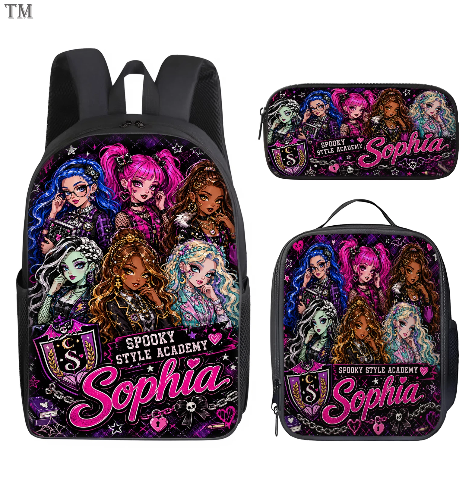 Personalized Monster High Backpack Set Lunch Bag Pencil Case Custom Name