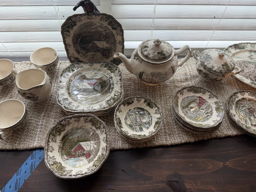 Johnson Bros The Friendly Village Multicolor Ceramic Dinner Set w/ Teapot