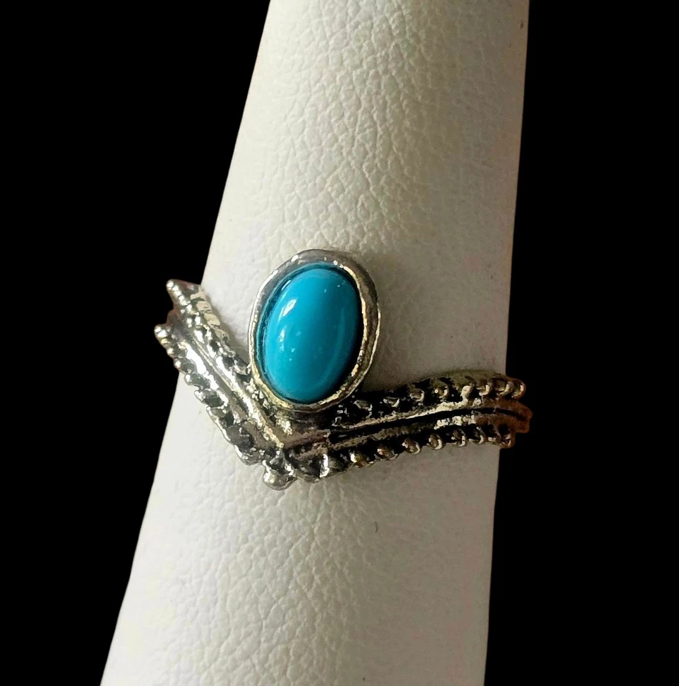 JUEGO BISEL TURQUESA NATURAL CHEVRON TITANIO CALIDAD PLATA NUEVO TALLA 5 ANILLO Foto 3 de 4
