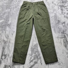 Vintage Chic Pants Womens 12 PETITE Green Khaki Pleated High Rise Tapered Chino