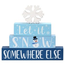 Christmas Table Decorations 4 Pcs Wooden Snowflake Decor Let It Snow Sign Set...