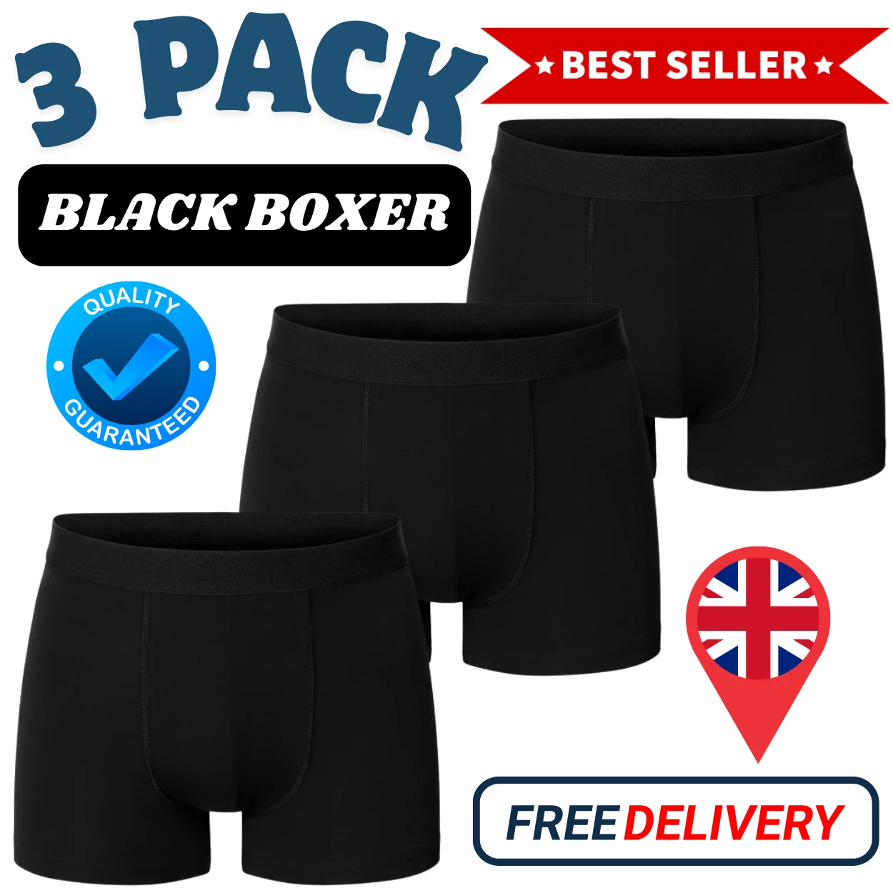 Single pair of premium black men's boxer shorts