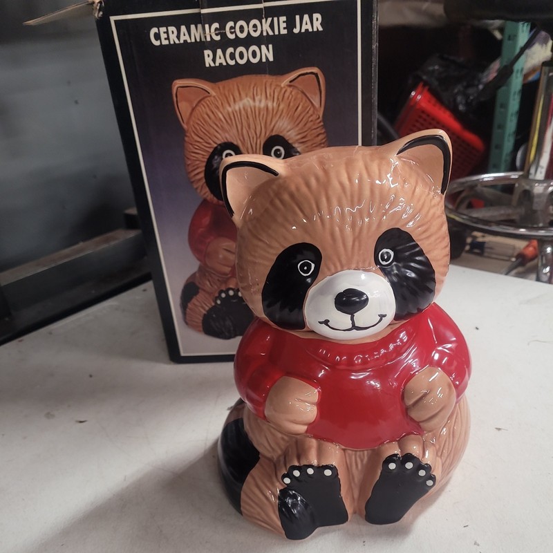 Vintage Adorable Raccoon Ceramic Cookie Jar 9.5"×7"×6.5"