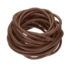10 Yards 7mm Round Braided Leather Cord Six-Strand for Crafts Brown
