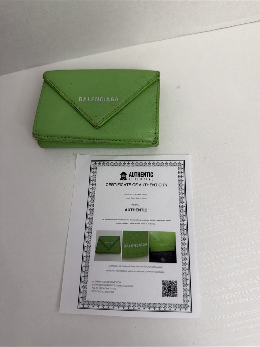 BALENCIAGA Everyday Mini Papier Leather Trifold Wallet Green | eBay