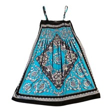 India Boutique Dress Y2K 2000 Blue Black Paisley Smocked Sundress 0037