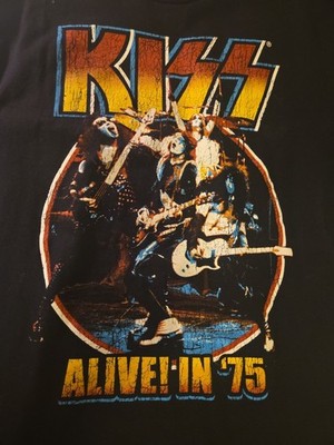 Kiss Alive in 75 Graphic T-Shirt Men, Black, Short Sleeve, Small Size 34-36