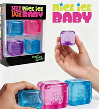 Nee Doh Nice Ice Baby Super Solid Squishy Cube Set, 4 Pack Blue Pink Purple