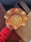 Dark Marigold Northwood Carnival Glass Sunflower Pattern Bowl Meander Back