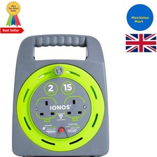 IONOS 15m Cable Reel - Heavy Duty 2 Socket Outdoor Lead for Garden Use