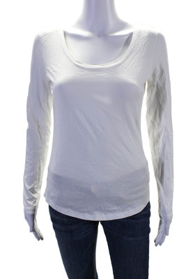 Theory Womens Cotton Long Sleeved Round Neck Basic Casual Shirt White Size S