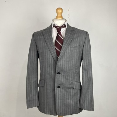 Reiss Blazer Sakko Herren 40R Grau Weiß Nadelstreifen Wolle Business Klassiker