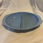 VTG MCM Pyrex Delphite Blue #1063 Divided Oval Casserole Dish 1.5 Quart