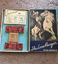 Circa 1939 Lone Ranger Picture Printing Stamp Set Toy Vintage Cowboy