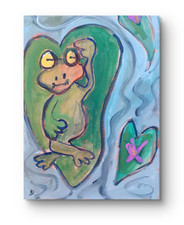 Original acrylic painting 12 x 16 inch canvas, Frog On Lily Pad 4