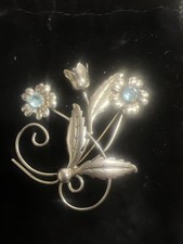 Beutiful Large Sterling Silver ENZELL Antique Brooch With Aquamarine 2.5”/2.5”
